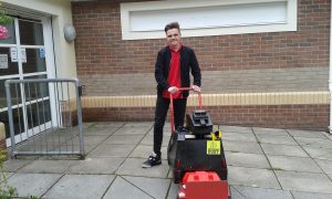 Ethan with Mascot the Robot Dog, as a Children's Entertainer in Llanelli
