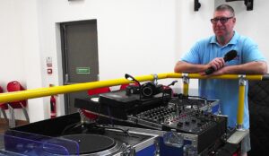 Vinyl DJ Experience by DJ Diamond Dust. Billy enjoying listening to the vinyl tracks.
