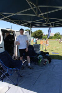 The Diamond Dust Outdoor Roadshow. Dean setting up kit.