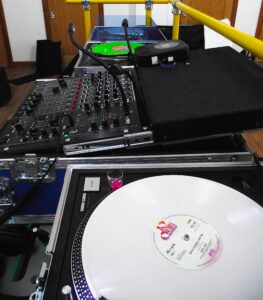 Vinyl DJ Experience by DJ Diamond Dust.  All three turntables in a row!